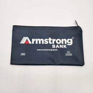Vintage Vinyl Zippered Deposit Money Bag Blue Armstrong Bank‎ Logo Oklahoma Cash